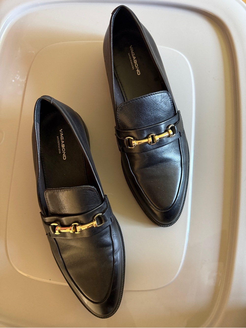 Vagabond Leather Bit Loafers Black Gold Hardware Womens EU 39 Slip On